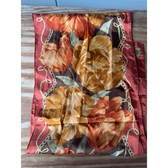 Oscar De La Renta Floral Silk Scarf Orange & Brown - Picture 2 of 5